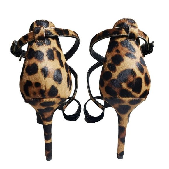 Nine West Womens Natural Fur Leopard Print Open Toe Strappy High Heels Sz 6.5 7 - Picture 7 of 11